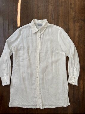Laura Clement 100% Linen Button Up Tunic Shirt/Swimsuit Cover Up Size 14